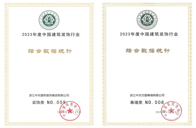 AG旗舰厅装饰集团位列2023年度中国建筑装饰企业百强59位、幕墙百强第8位